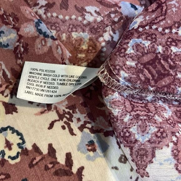 Sheer Pink Floral Print Duster Womens Boho Front Button Puff Sleeves Size M - Picture 6 of 6